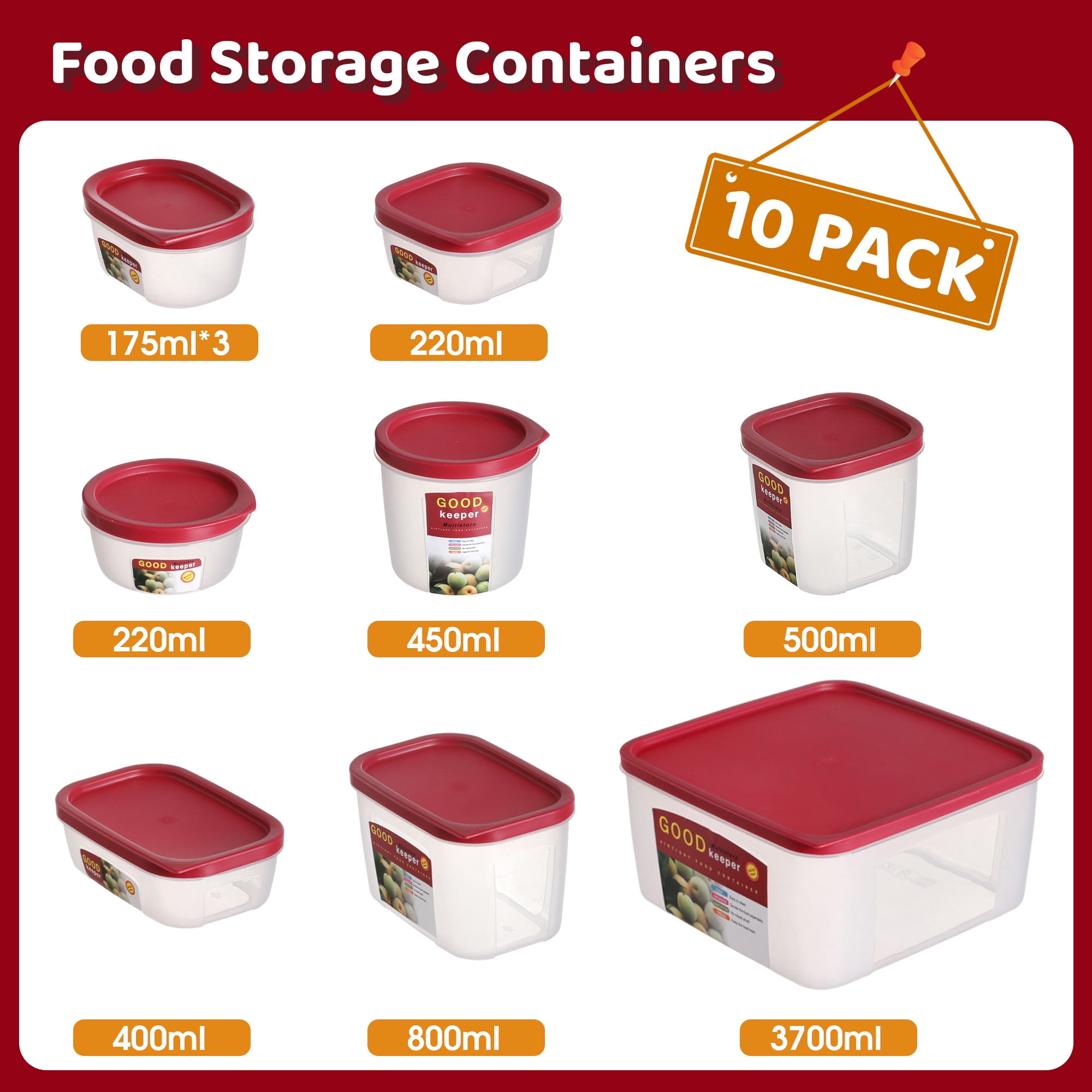 10 Pcs Food Storage Containers with Lids, Plastic Food Container, Kitchen Storage Containers for Pantry Organizers and Storage, Perfect for Meal Prep, Leftovers, and Kitchen Organization