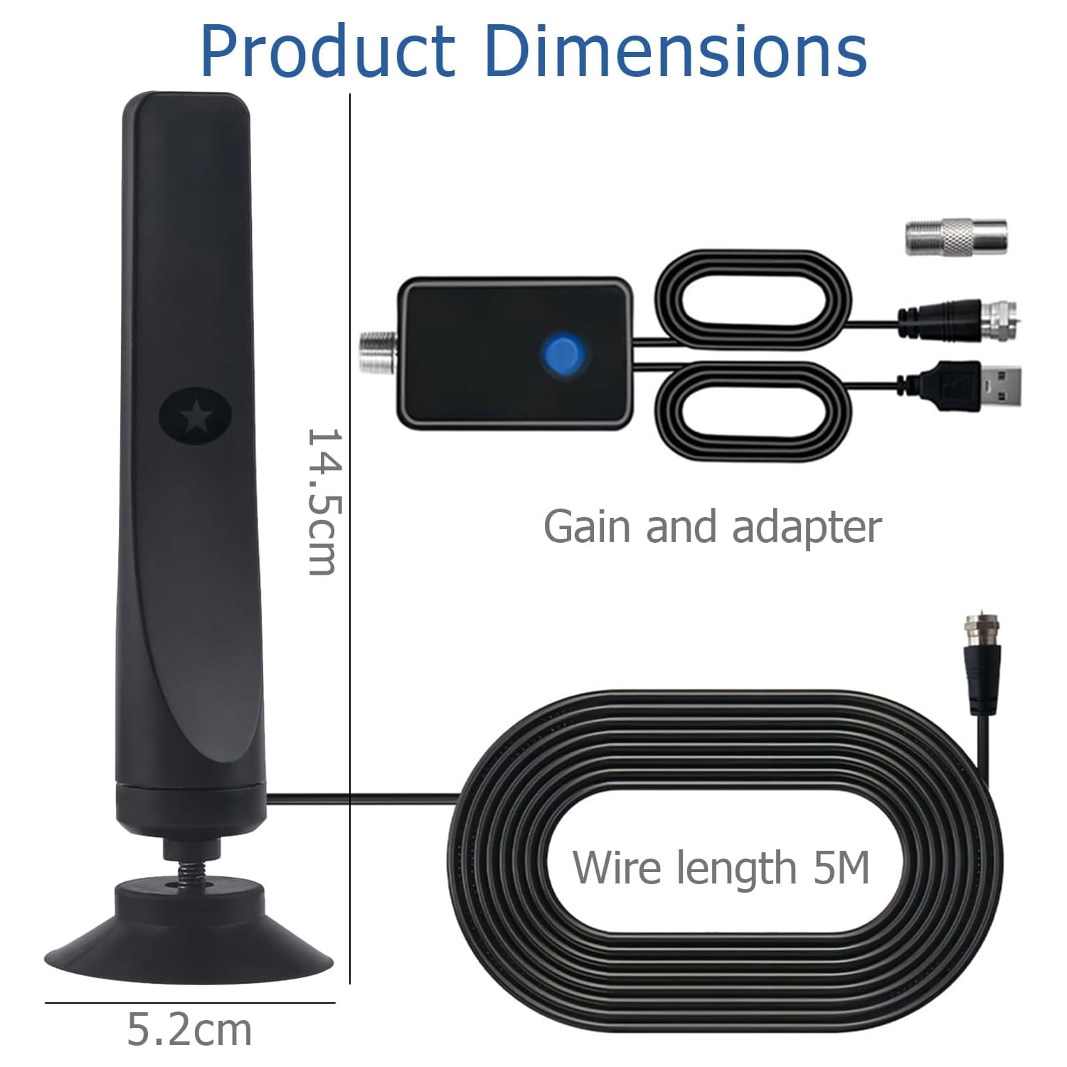 USTOP   Digital Portable TV Antenna with Areas Signal Booster Long 70-80 Miles 16.4ft Coaxial  Range Support All TV with 4K 1080p Antenna para TV for Areas with signal.