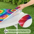 thumbnail image 5 of Colorful Rainbow Tie Dye Spiral Pattern Round Fitted Tablecloth with Elastic Edge,Dining Table Cover Waterproof,Outdoor Round Tablecloth for Camping,Dining,Indoor and Outdoor, 5 of 7