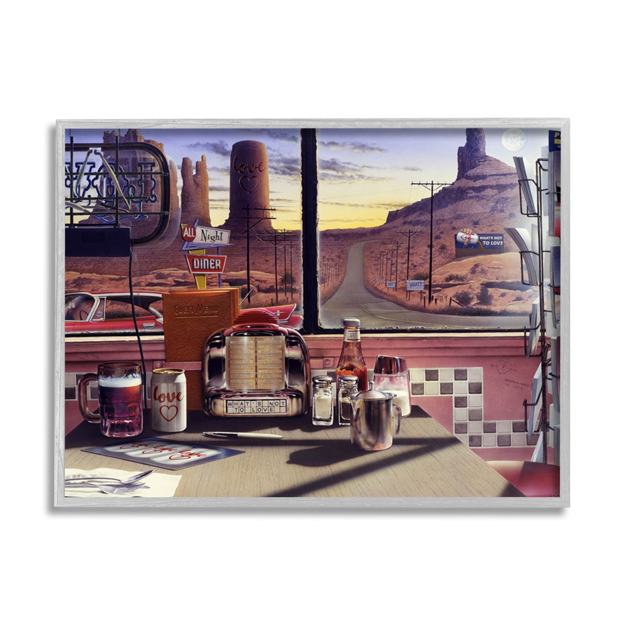 Stupell Industries Quirky Canyon Diner Surreal Scenery Postcards Table Framed Wall Art, 20 x 16, Design by Jadei Graphics