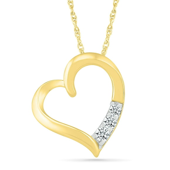 DGOLD 10kt Yellow Gold Round White Diamond 3 Stone Heart Pendant for Women (1/10 cttw)