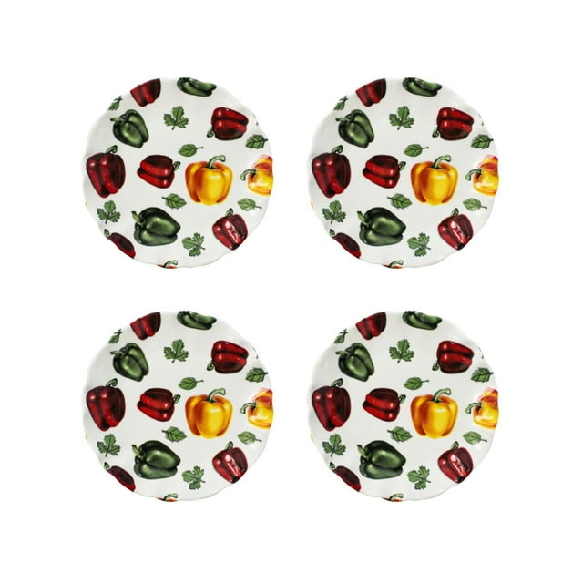Juego 4 Platos Galerias El Triunfo Ceramica Blanca Diseño Chiles Morrones 21.5cm