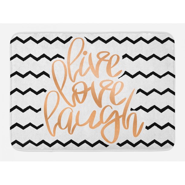 Live Laugh Love Bath Mat, Motivational Calligraphic Artwork with