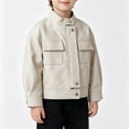 thumbnail image 2 of Coerni Boys Girls Faux Leather Jacket Banded Stand Collar Biker Moto Coat Teen Trendy Vintage Cropped Jackets Fall Winter Coat, 2 of 6