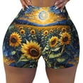thumbnail image 2 of Lsque Starry Sky Moon Sunflower Pattern High Waisted Biker Shorts for Women-Tummy Control Fitness Athletic Workout Running Yoga Gym Shorts,Moisture-Wicking-Large, 2 of 9