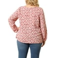 thumbnail image 3 of Unique Bargains Women's Plus Floral Ruffle Round Neck Peplum Blouse 1X Pink, 3 of 7