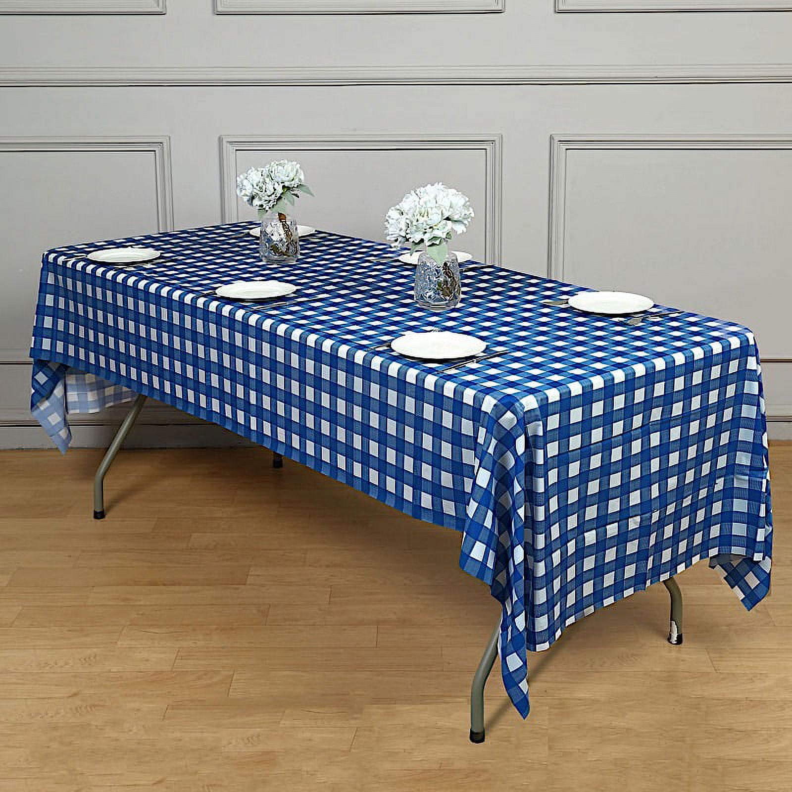 Light Blue & White Checked Gingham Plastic Grocery Shopping 