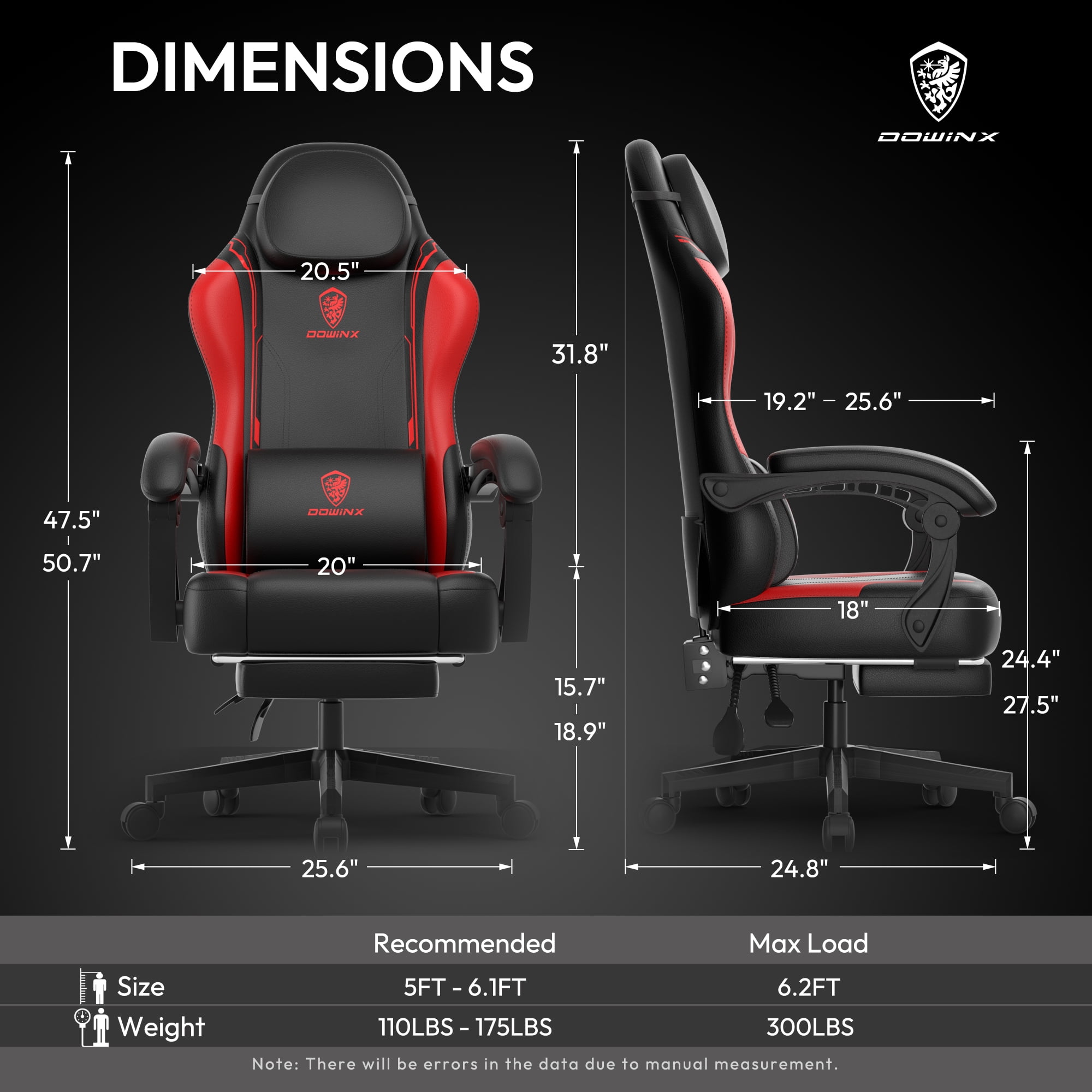 Dowinx Gaming Chair with Pocket Spring Cushion for Adults, Ergonomic Computer Chair with Footrest and Massage Lumbar Support for Office, Gaming, 300LBS, Red