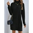 thumbnail image 2 of Women Long Sleeve Oversize Turtle-Neck Sweater Dress Cable Knit Short Dresses Vacation Winter Clothes Black L, 2 of 9