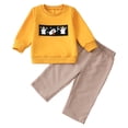 thumbnail image 5 of YDFCWXW Toddler Boy Clothes Embroidery Long Sleeve Round Neck Pullover Elastic Waist Plaid Pants (Yellow, 2-3 Years), 5 of 9