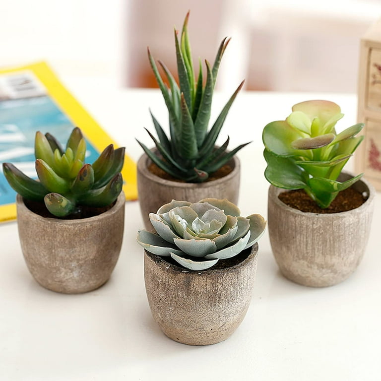 4 Piece Mini Green Artificial Succulent Plants with Gray Pots, MyGift Fake  Decorative Arrangement Set - Walmart.com