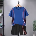 thumbnail image 2 of Teen Boy 14-17T Summer Athletic Outfits Set 2 Piece Short Sleeve Sport T-shirt and Elastic Shorts Casual Clothes Gibobby,15-16 Years,Blue, 2 of 6