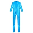 thumbnail image 5 of YONGHS Women's Shiny Holographic Unitard Zentai Jumpsuit Mock Neck Zipper Front Bodysuits Catsuits Sky Blue XXL, 5 of 6