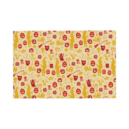 

Table Placemats Set of 6 - Halloween elements A 12x18 In Faux Linen Double Heat Resistant Place Mats Cloth Indoor/Outdoor Placemats Washable Table Mats for Dining Kitchen Party