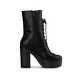 thumbnail image 3 of BLISSFUL STEP Women Platform Lace Up Chunky Heels Combat Boots Black 8.5, 3 of 7