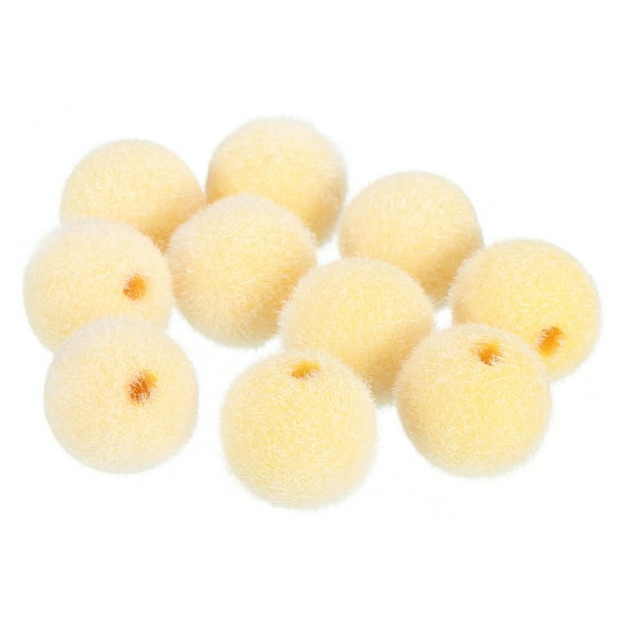 10Pcs Velvet Beads, 16mm Velvet Christmas Beads Plush Beads for Jewelry Keychain Pen Tiered Craft DIY Making (Yellow)