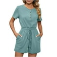 thumbnail image 2 of Pisexur Robe à Manches Courtes Col Rond Mode Femme Couleur Unie Confortable Ample Combinaisons Décontractées à Manches Courtes avec Poches et Boutons Robe Femme, 2 of 9