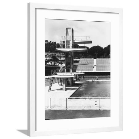 Olympic Diving Board - Diving Board of an Olympic Sized Swimming Pool in a Sporting Facility Framed Print Wall Art By A. Villani