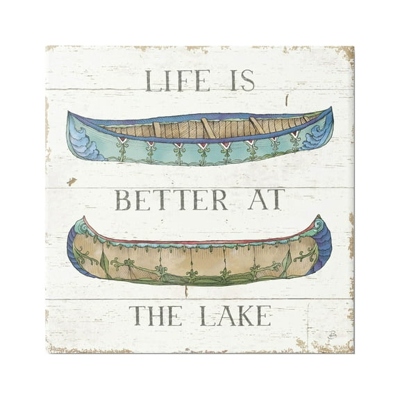 Stupell Industries Life Better at Lake Weathered Canoes Graphic Art Gallery Wrapped Canvas Print Wall Art, Design by Daphne Brissonnet