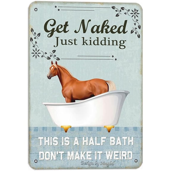 Retro Half Bath Tin Sign Funny Horse Design 8x12 Inch Restroom Bathroom Wall Decor