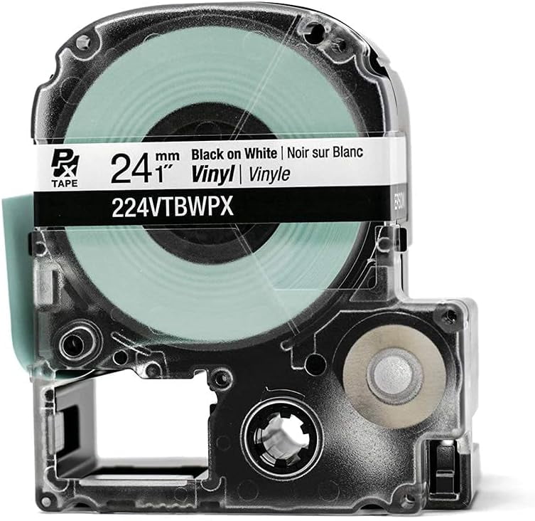 Epson LABELWORKS 224VTBWPX - Black on White Vinyl Label Maker Tape - 1" (24MM) Wide, 22.9'