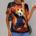 thumbnail image 6 of Funny Cute Panda Womens Tops Women's Fashion Casual Short Sleeve Flower Print Round Neck Pullover Top Blouse, 6 of 6