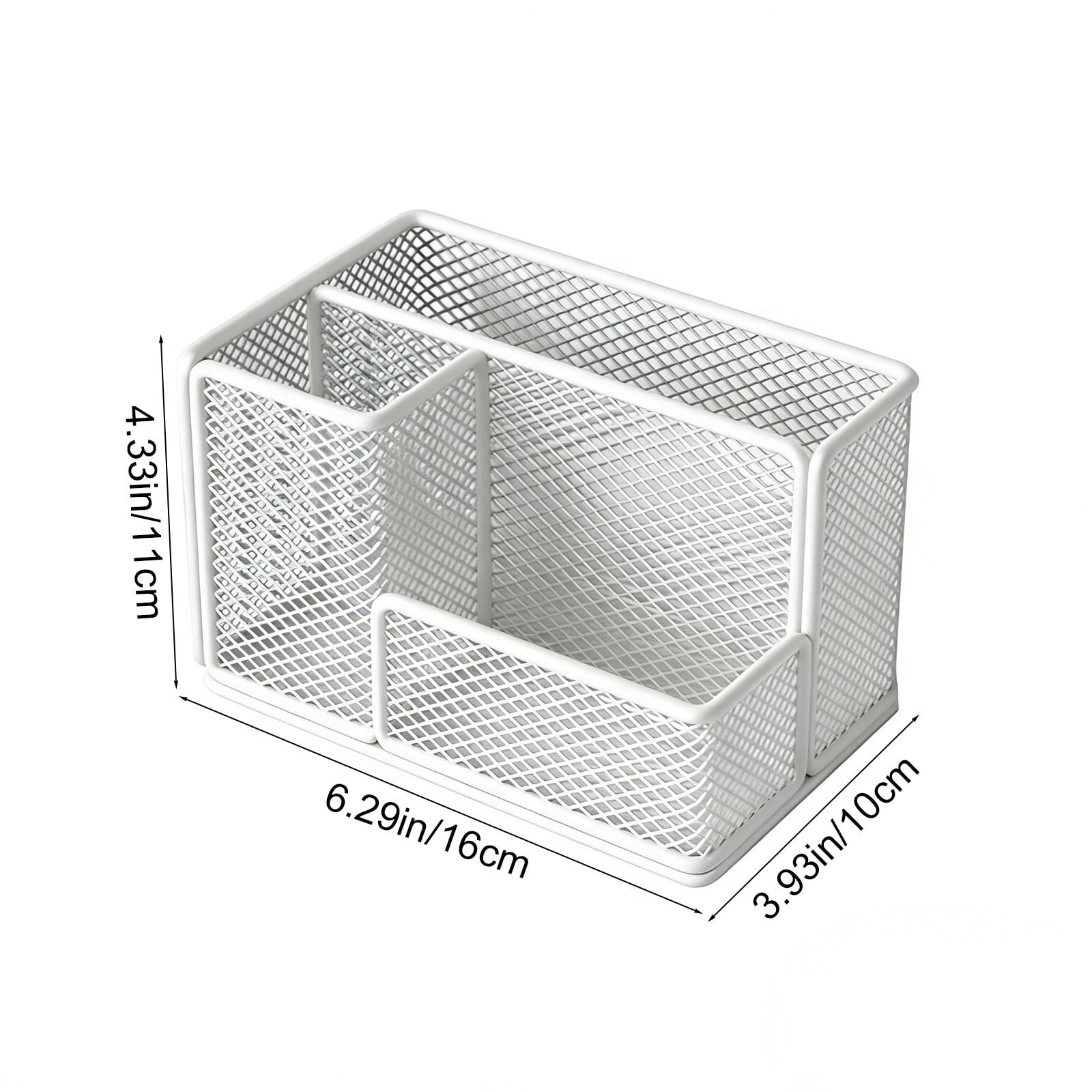 Mesh Pen Pencil Holder Desk Organizer, 3 Compartment Wire Desktop Pen Pencil Cup Caddy Office Supplies Desk Accessories for Home Office, White
