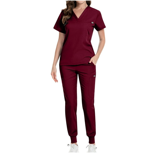 Funicet Pantalons pour Femmes, Shorts pour Femmes, Ensemble de Protection à Manches Courtes Col en V avec Poches, Haut/chemise à Manches Courtes Col en V, Costumes pour Femmes, Costumes Pantalons pour Femmes