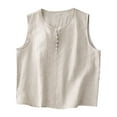 thumbnail image 2 of ECZHAW Linen Tank Tops for Women Loose Fit Back Button Down Crewneck Sleeveless Tops Blouses Casual Side Slit Linen Shirts, 2 of 9