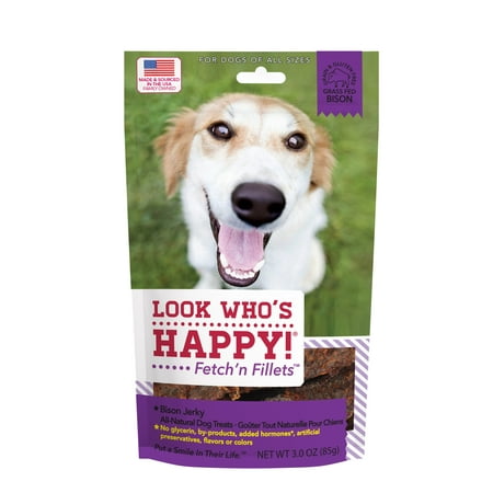 Look Who's Happy Fetch'n Fillets Bison Jerky Recipe Jerky Dog Treats, 3