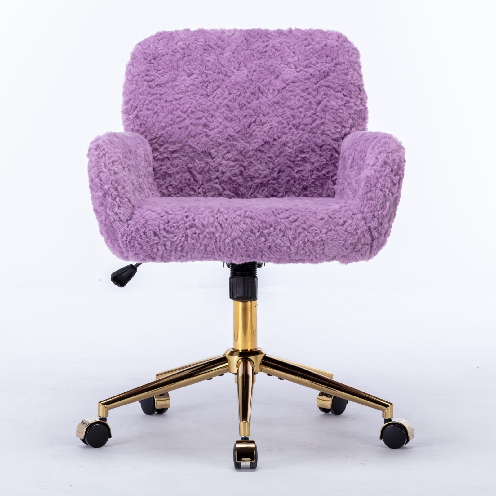 GAKMCIL Artificial Alpaca Wool Home Office Chair, Ergonomic Desk Chair, Vanity Chair with 360 ° Swivel, Arm, Golden Metal, Chassis can be Tilted 40°, 300lb Load for Study, Office, Bedroom (Violet)