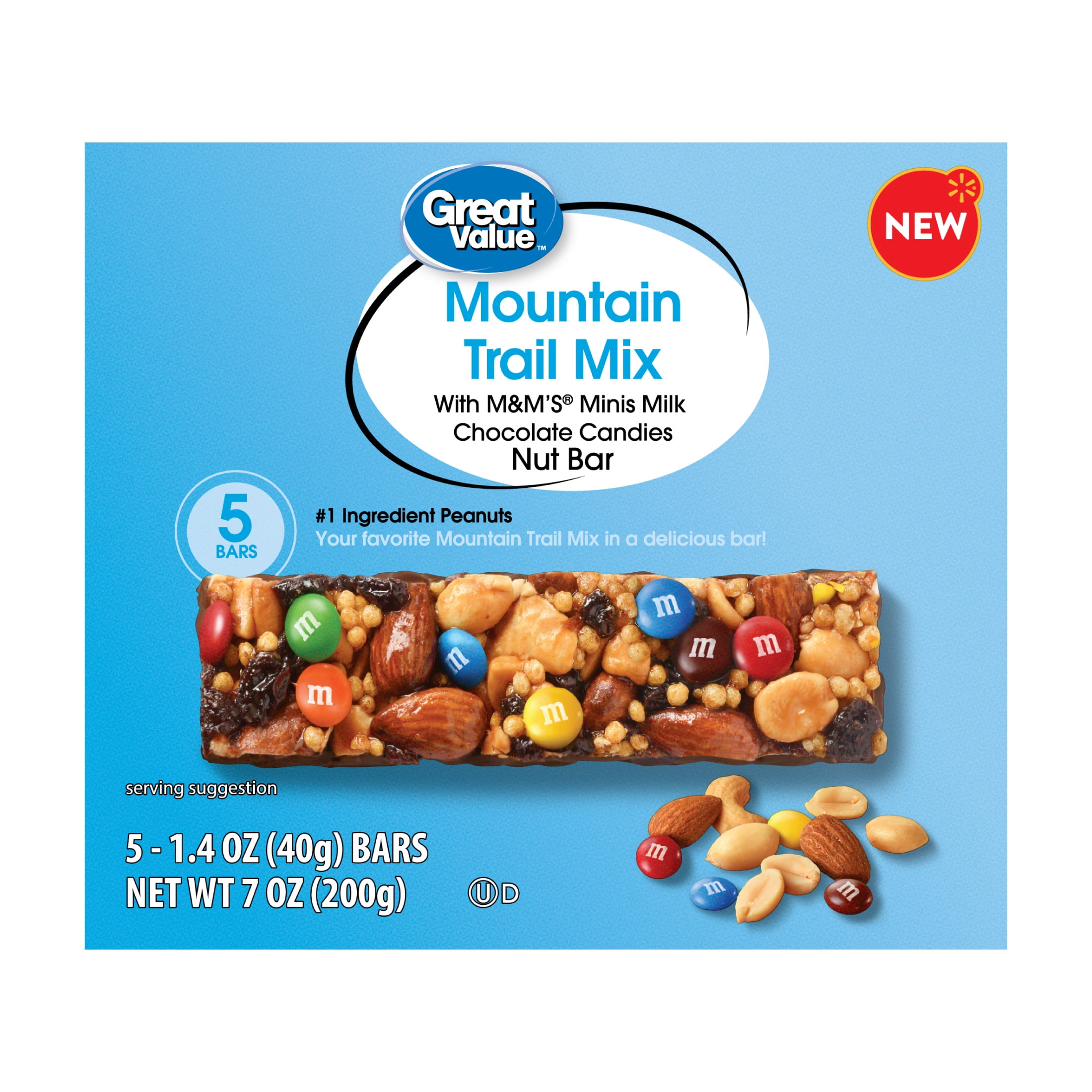 Great Value Mountain Trail Mix Nut Bar, 1.4 oz, 5 Count