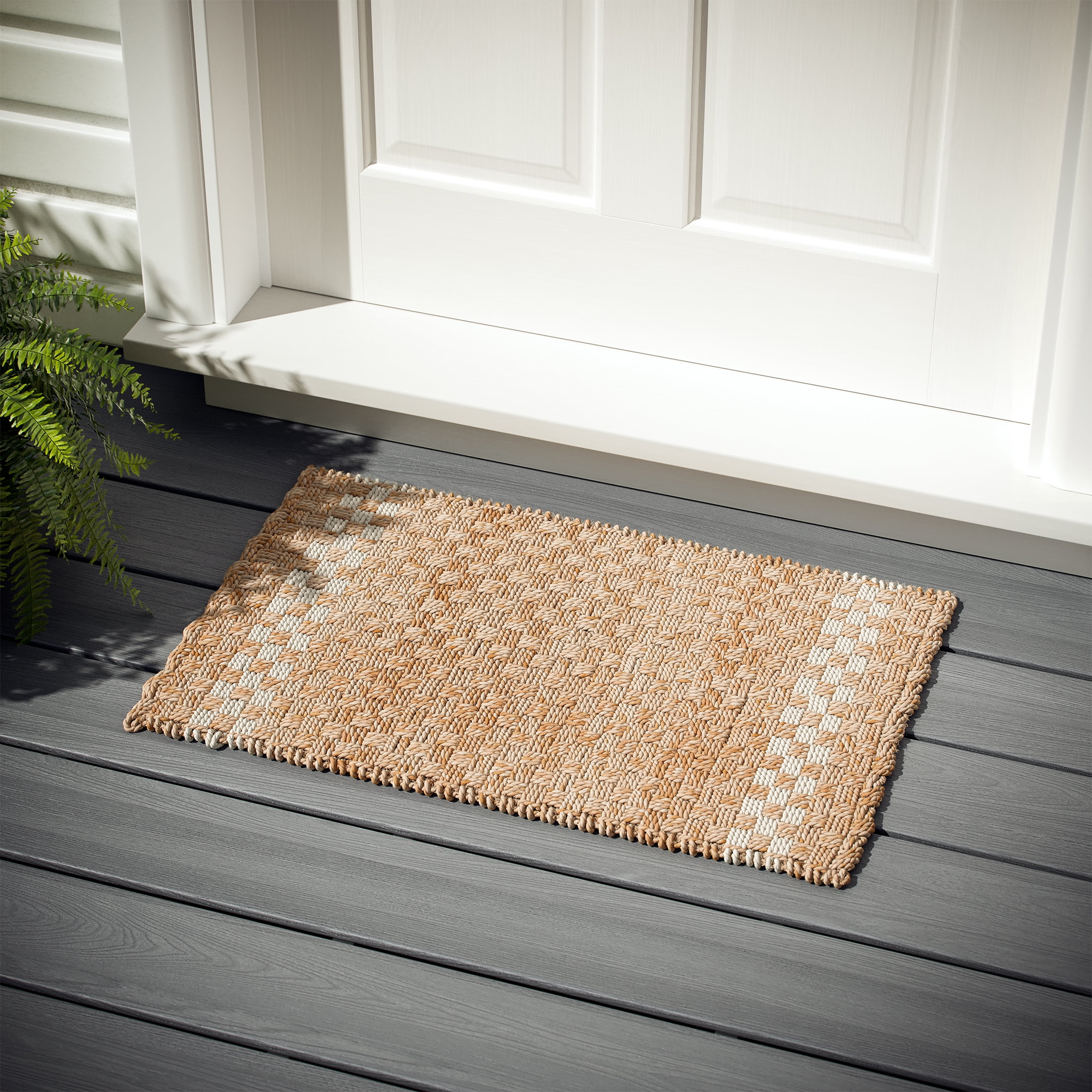 (2 pack) Beautiful Outdoor Handwoven Jute Doormat by Drew Barrymore, 18" x 30", White/Natural