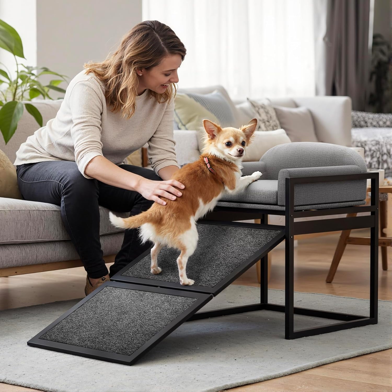 mw Dog Stairs Ramps for High Bed,Seat Chairs Mate for Small Dogs,Steps for Puppy Cats Pets To Get on Bed with Platform Doggie Office Window Doggy Couch,Non Slip Dachshunds Ladder,Load Capacity 100lbs