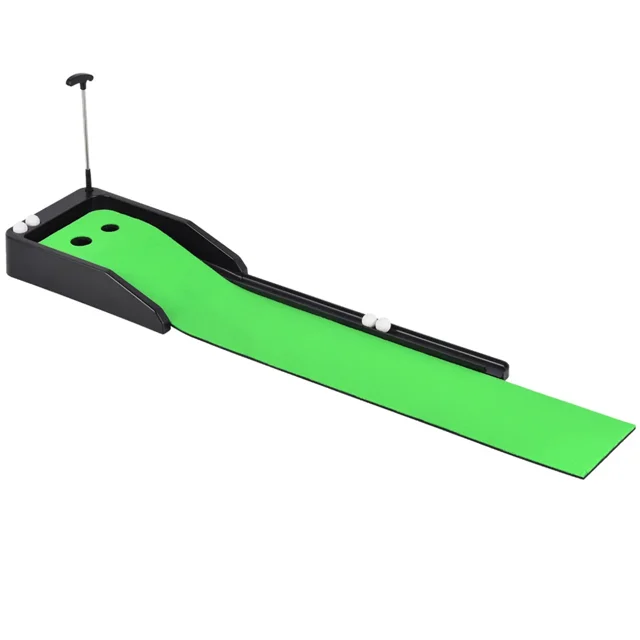 Ensemble Intérieur Vert de Putting Tapis d'Entraînement de Golf de Putting Résistant aux Plis Ensemble d'Entraînement de Bureau de Golf avec Retour de Balle/2 Trous Vert