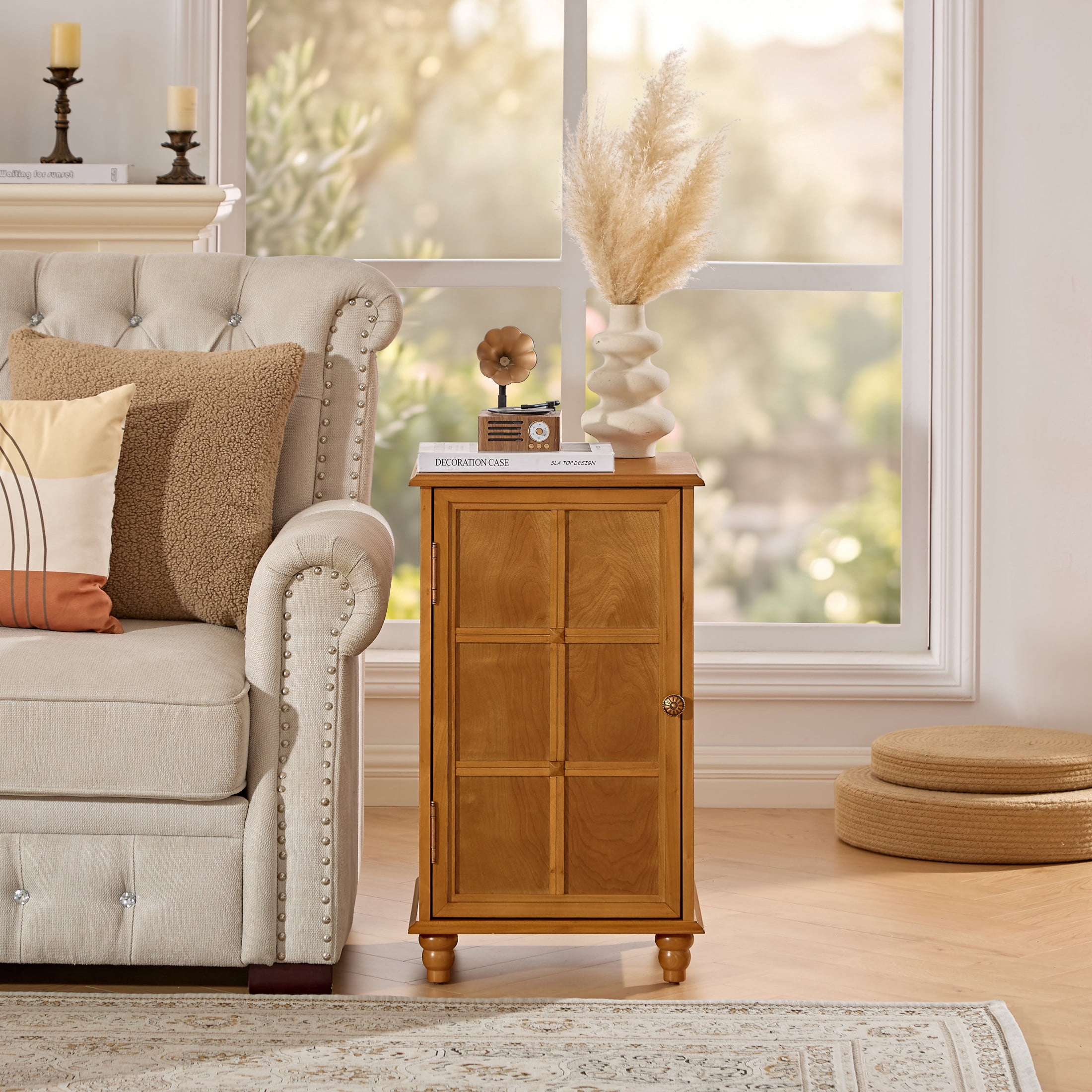 GDF Studio 27" Tall Mid-Century Modern Floor Cabinet with Door & Adjustable Shelf, Walnut