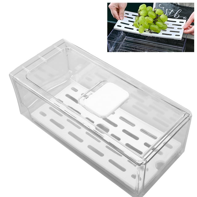 Spptty Fruit Storage Container, Refrigerator Box Stackable With Draining Plate For Picnic