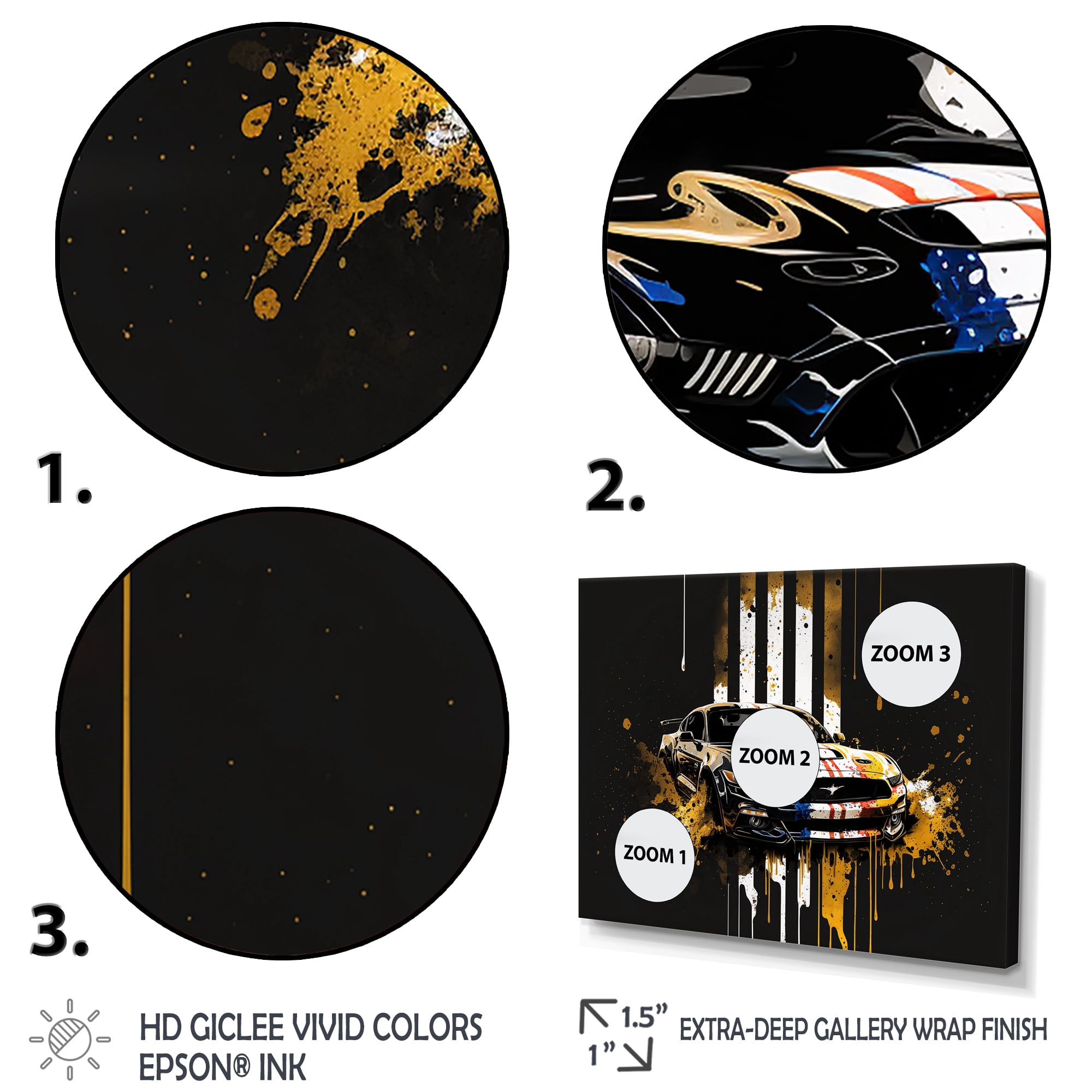 Designart Black And Gold American Muscle I Canvas Wall Art