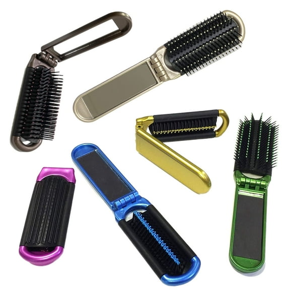 ALAZCO 2 Colores Surtidos Cepillo de Pelo Plegable con Espejo Tamaño de Bolsillo Compacto Viaje Coche Bolsa de Gimnasio Monedero Taquilla Natación Camping Fiesta de Pijamas Regalo y más
