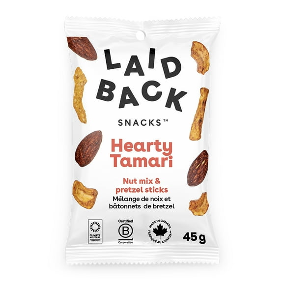Laid Back Snacks | Mix Hearty Tamari (Almonds, Cashews, Oat bran sesame sticks), 20 x 45 g - Healthy, Guiltless, Low fat, High fiber snack, Chips alternative