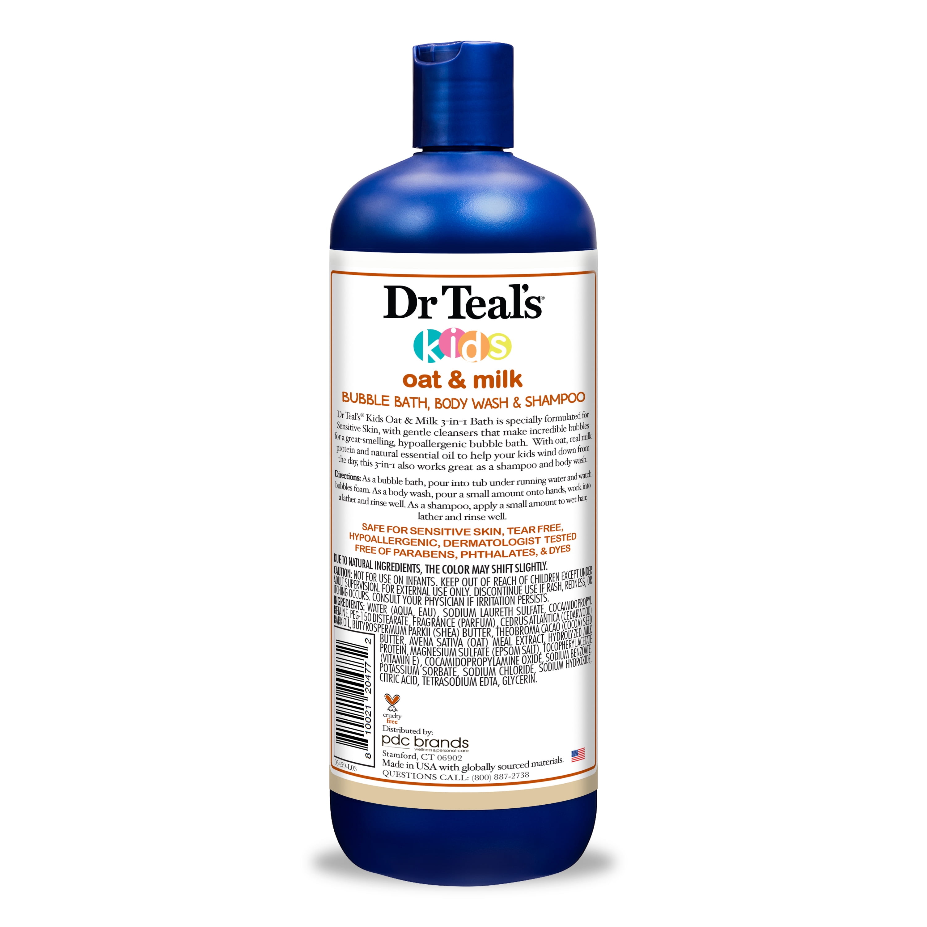 Dr Teal's Kids Sensitive Skin 3-in-1 Bubble Bath, Body Wash & Shampoo with Oat & Milk, 20 fl oz
