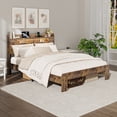 thumbnail image 2 of Wooden Full Size Bed Frame with Storage Headboard, Rustic Farmhouse Platform Bed with Charging Station and LED Lights, No Box Spring Needed, Noise-Free, Easy Assembly, Brown, 2 of 11
