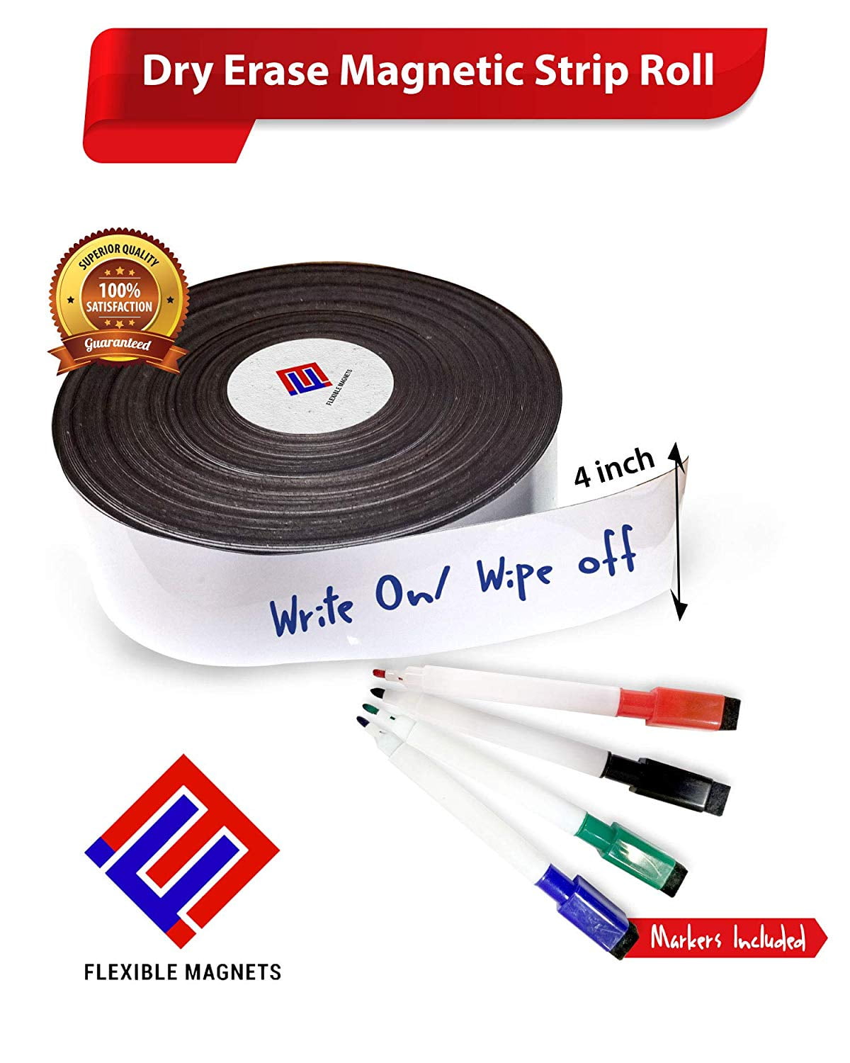 Dry Erase Strip Roll Write on / Wipe off With Marker (4