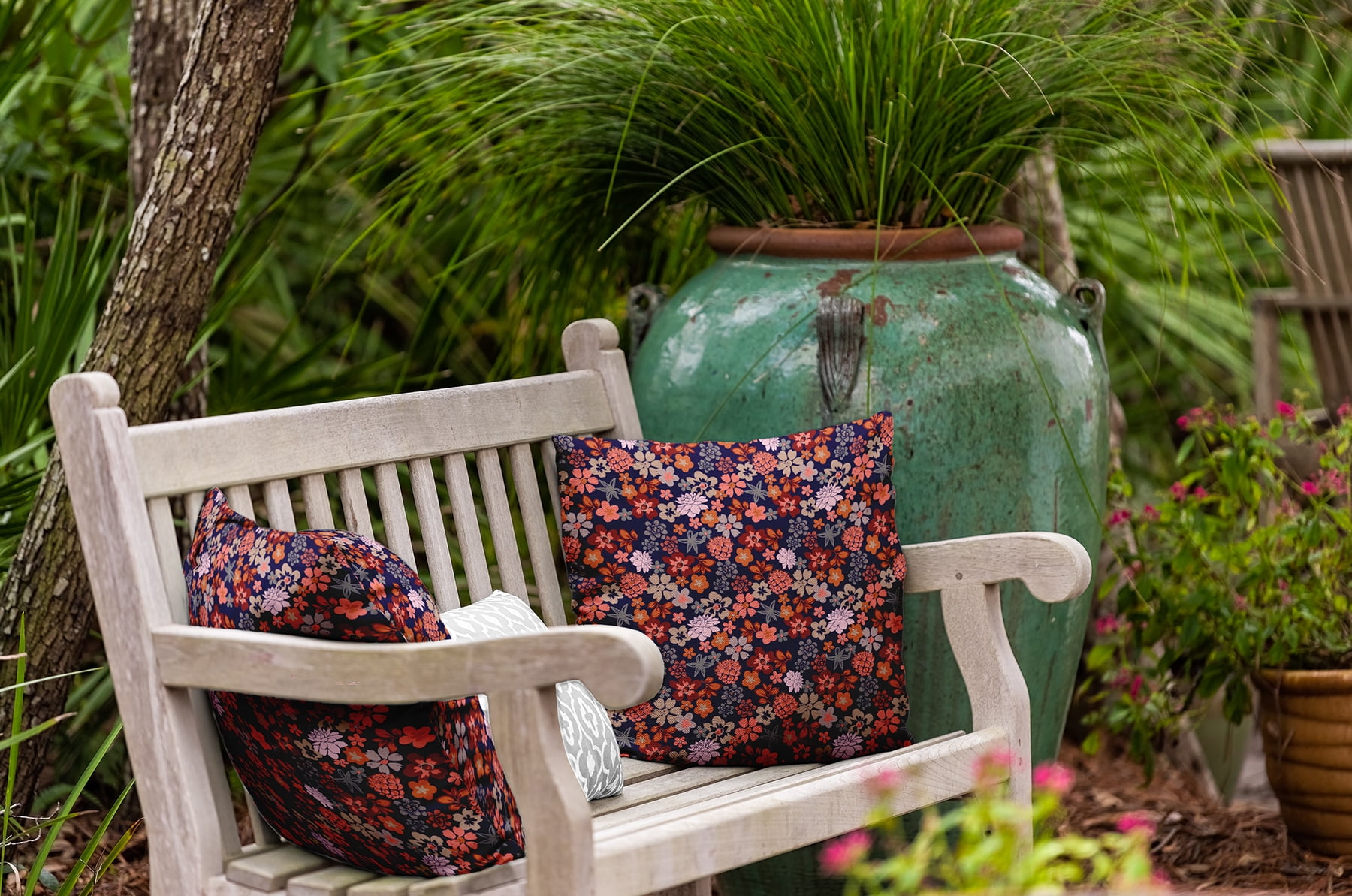 16" x 16" Simply Daisy Succulent Garden Polyester Indoor/Outdoor Pillow, Navy Qty 1