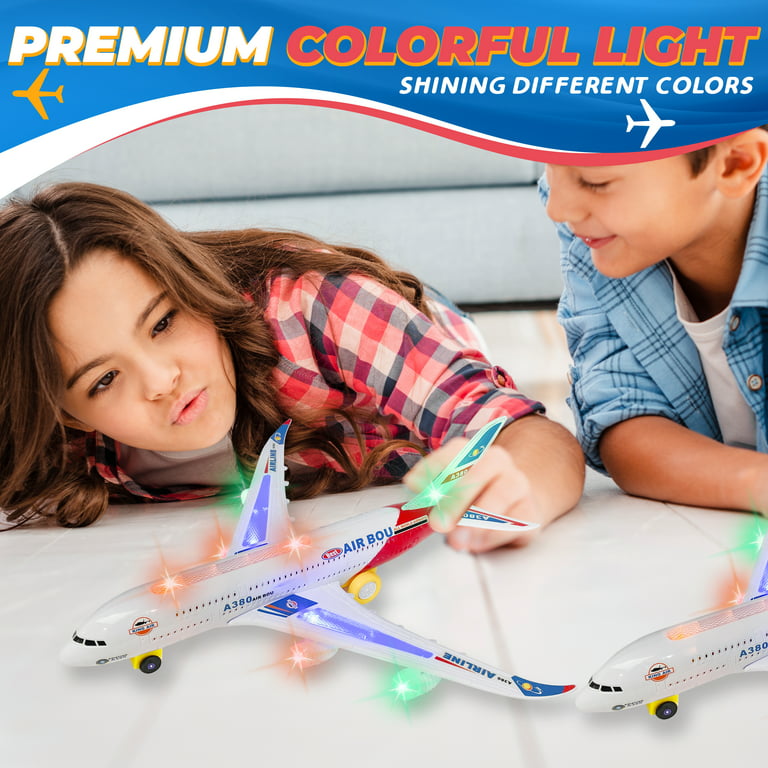 KIDSTHRILL Kids Airplane Toy, Bump & Go Technology, Toy Airplane with  Flashing Colorful Lights Music & Airplane Sounds, Toys for Boys & Girls  3-12