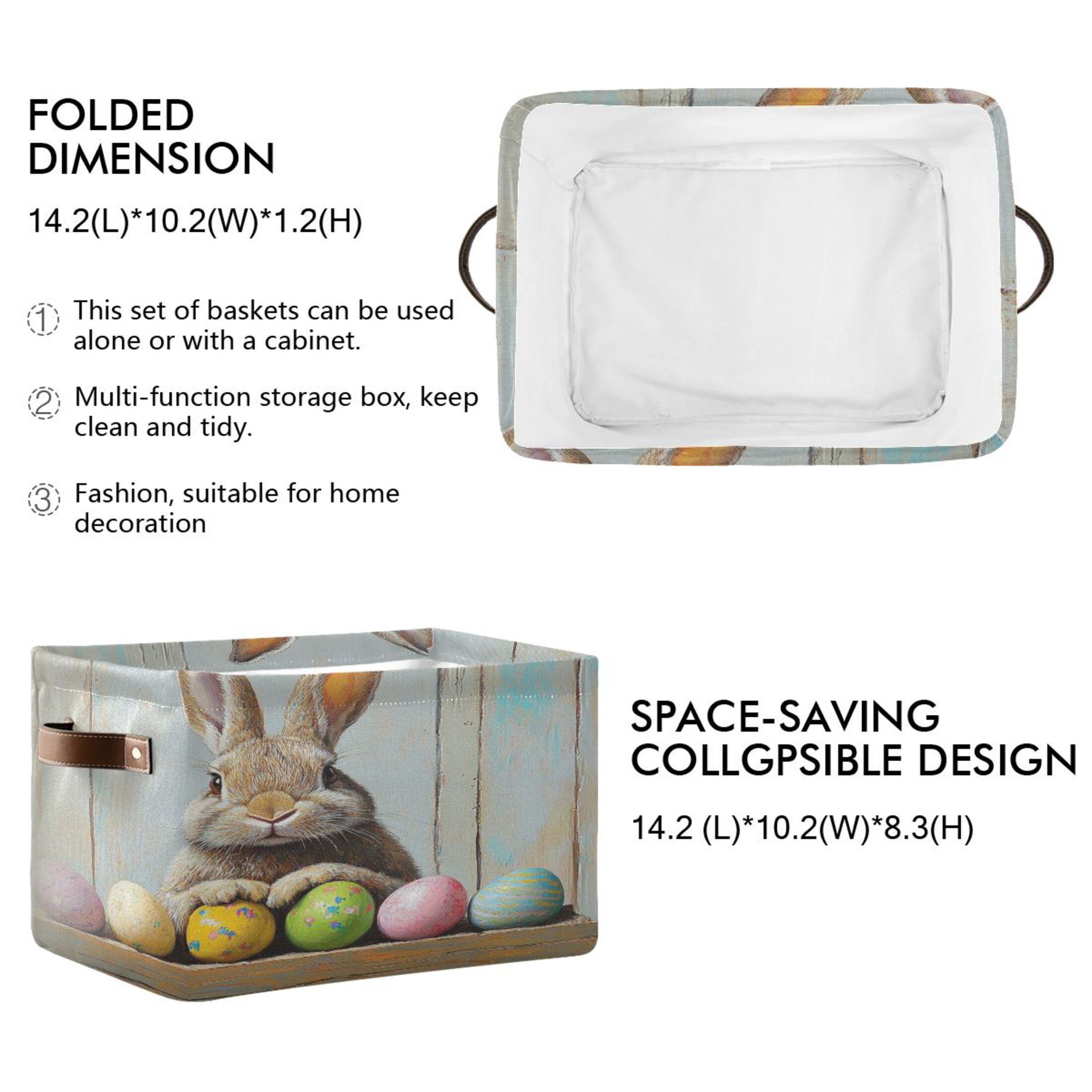 Square Storage Basket 14.2*10.2*8.3 Inch One Sizex2 Shelf Basket Open Home Storage Bins Bedroom Storage Basket Closet Storage Stylish Decor Cute Easter Brown Bunny