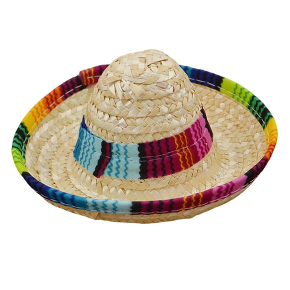 WHAMVOX 3Pcs Mini Sombrero Hats Mexican Style Bamboo Beige For Parades
