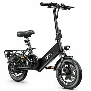 DYU 14" Folding Electric Bike for Adults Teens, 350W 36V/7.5AH, Pedal-Assist, Commuter Cruiser City E Bike