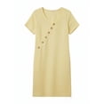 thumbnail image 6 of MOJOGO Women's Cotton Linen Blend Dress V Neck Short Sleeve Shift Mini Dress Summer Casual Vacation Sundress with Pockets Yellow L, 6 of 7
