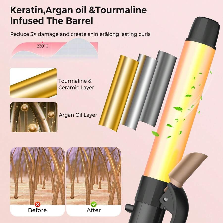 Rotating Curling Iron,Professional Auto Curling Iron,5 Temperature 1 1/4 In Automatic Curling Iron,Hair Styling Tools Travel Curling Iron,For Versatile Styling Halloween Christmas Gifts